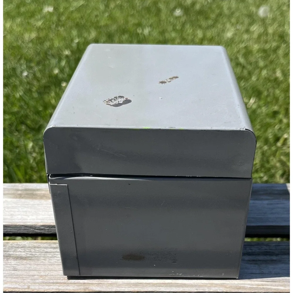 Vintage Flash Ling Gray‎ Steel Index Card File Box Hinged Lid USA Heavyweight